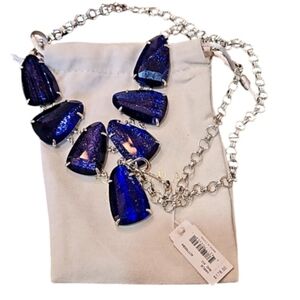 NWT KENDRA SCOTT Harlie  Silver Statement Necklace Cobalt Blue‎